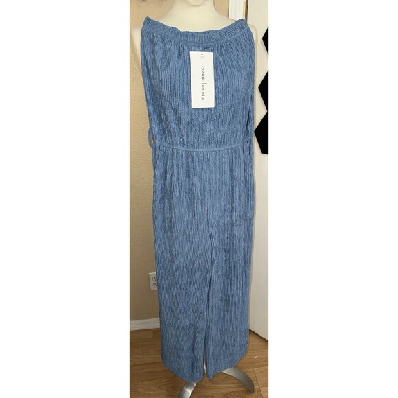 JUMPSUIT ROMPER one piece blue size small crinkle material wide leg flowy - Picture 2 of 15